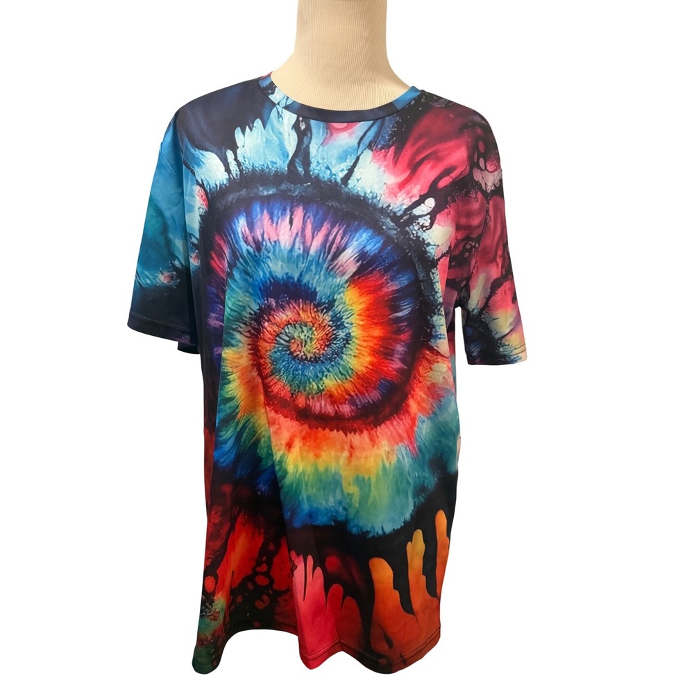 Mens Large‎ Tie Dye Swirl Graphic T Shirt Short Sleeve Polyester